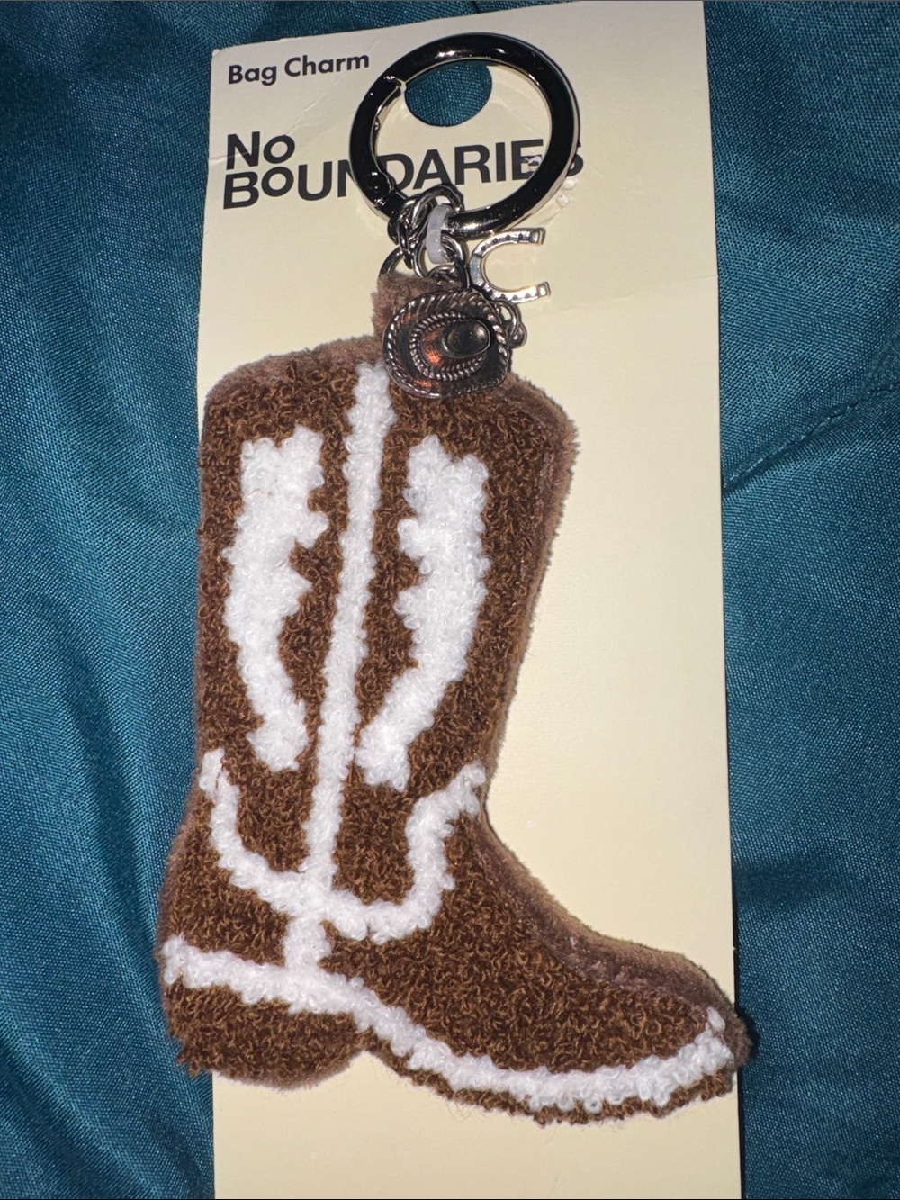 No Boundaries Brown & White Cowboy Boot Keychain Charm